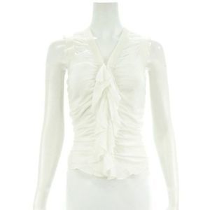 GABRIELE STREHLE WHITE RUFFLE SLEEVELESS SHIRT XS